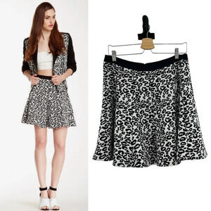 Rebecca Taylor Leopard Print Flip Skirt Black Gray‎ Size 10